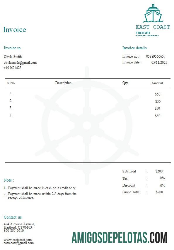 imprimível Modelo de fatura de frete grátis